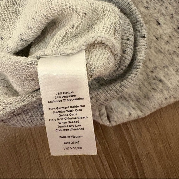 Talbots Gray Terry Sweater with Yellow 'MERCI' Women’s Size Medium Petite Preppy - Picture 3 of 8